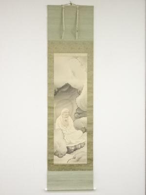 昭和17（1942）年　三宅大涛筆　祖師面壁図　肉筆絹本掛軸（共箱）